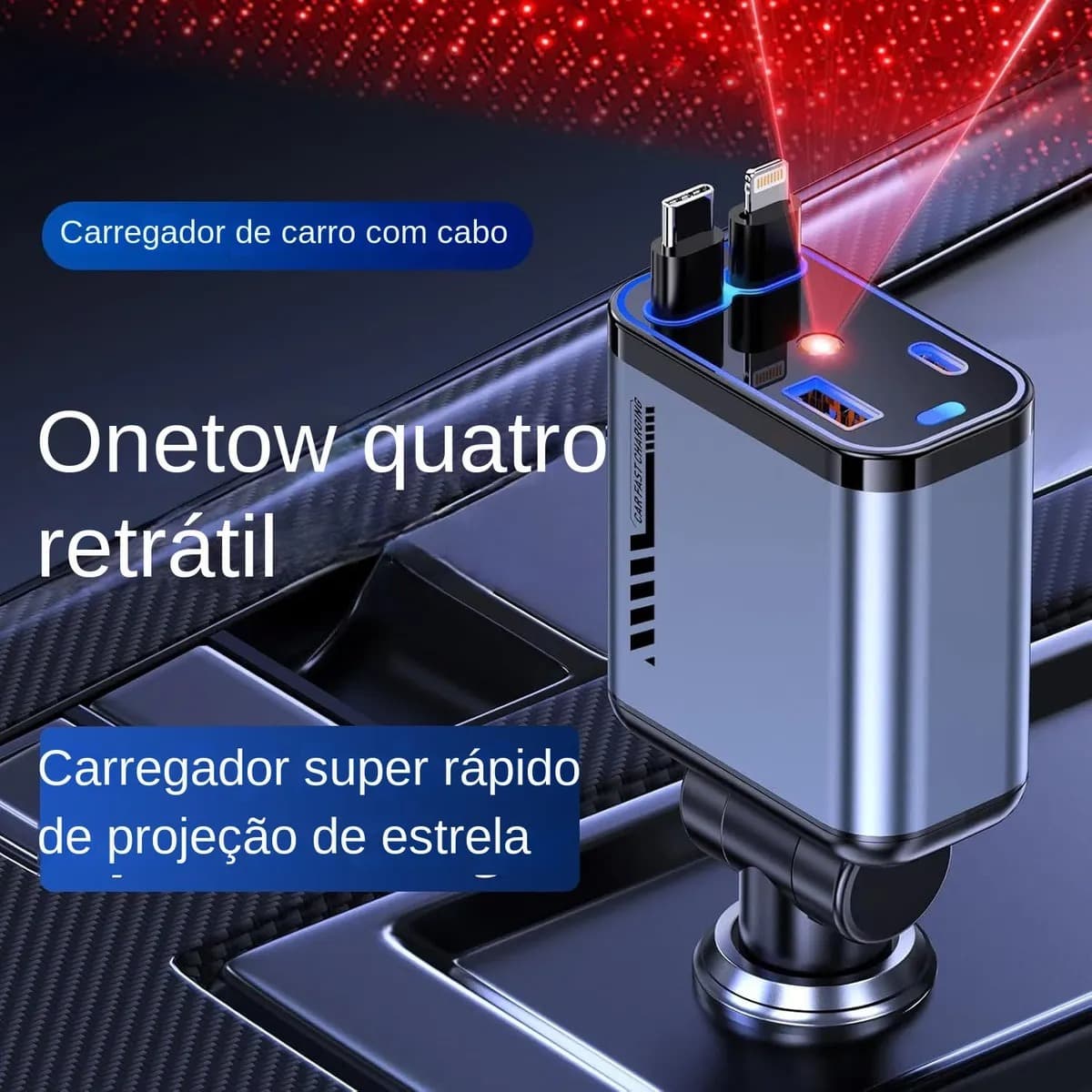 Carregador Veicular GEHOO C6 com Luz Estelar Retratil USB USB-C Saida 3A 120W