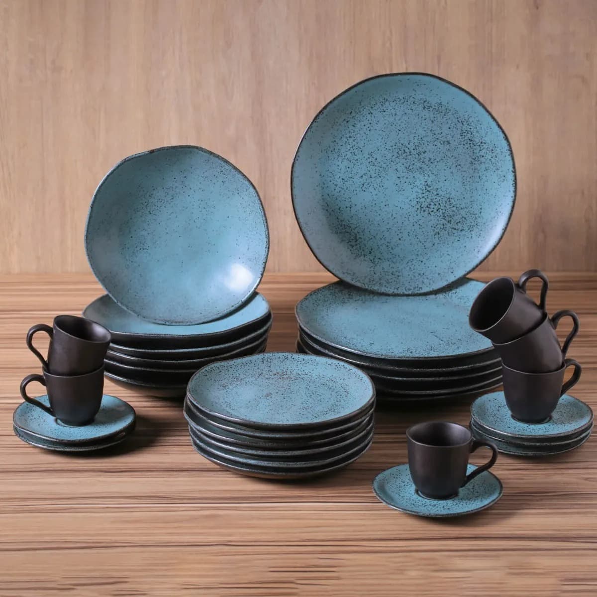 Aparelho de Jantar Porto Brasil Ceramica 30 Pecas Organico Petroleum Azul